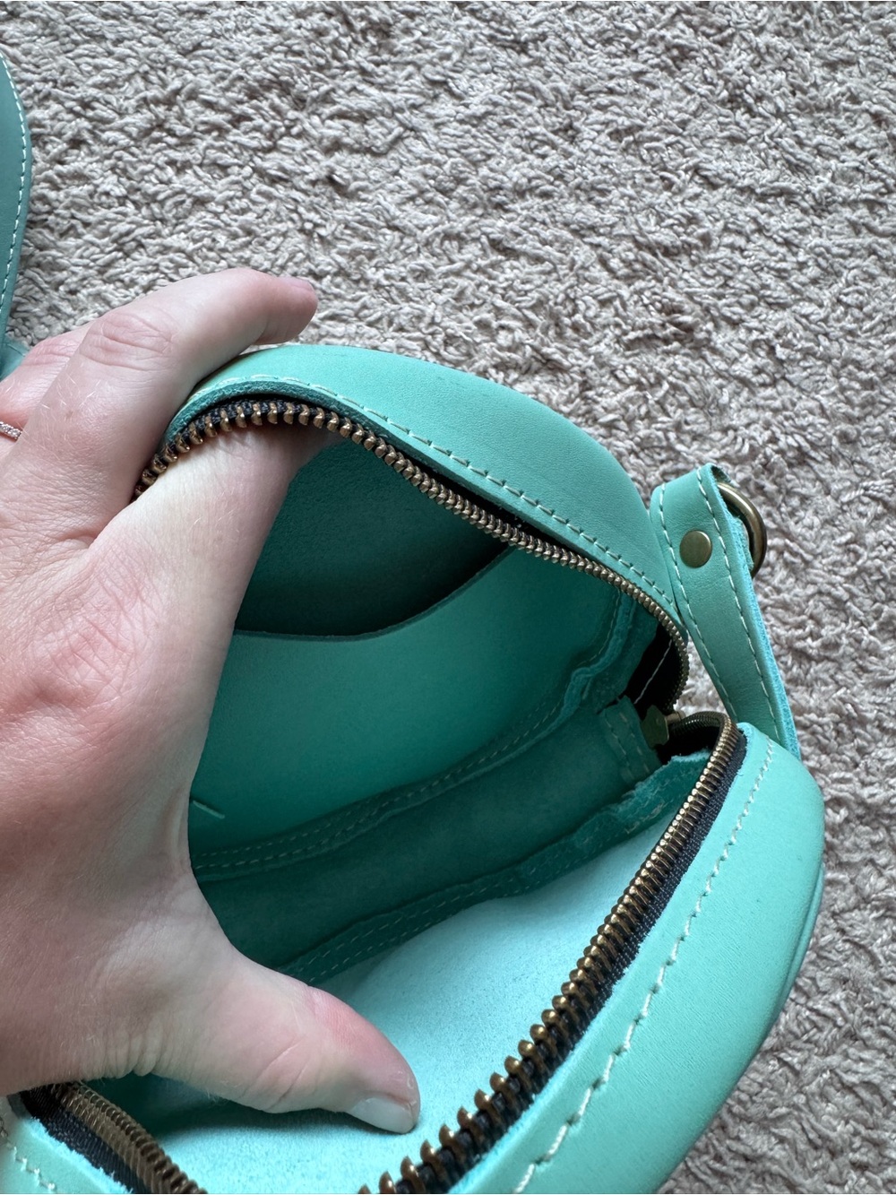 Portland Leather Mint Round Crossbody Purse - Picture 6 of 7